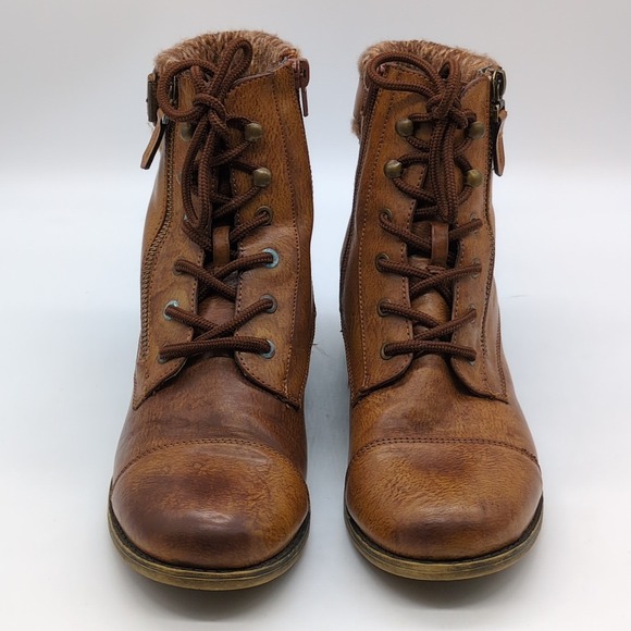 SO Shoes Womens Brown 8 Lace Up Work Boots Side Zip Sweater Collar Hiking - Picture 9 of 12